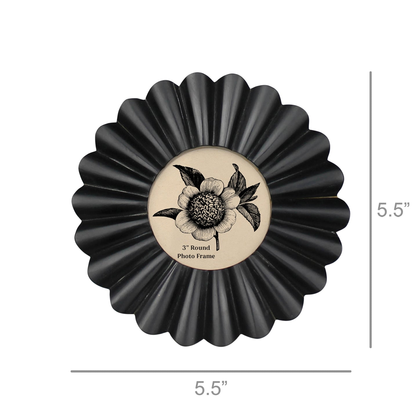 Scalloped Round Frame, Black - 3”