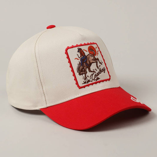 Cowboy Horse Embroidery Two-Tone Red Cap