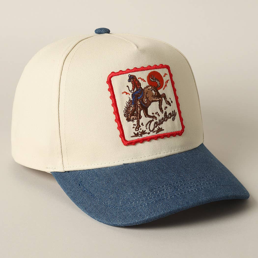 Cowboy Horse Embroidery Patch Denim Cap