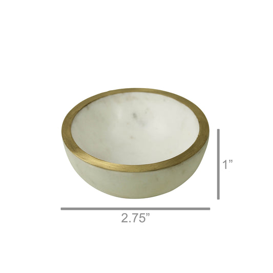 Loren Bowl with Brass Edge, Marble - Sm