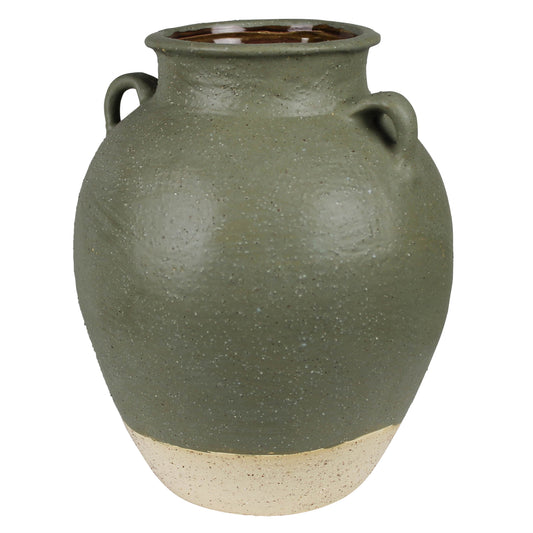 Umbria Pot with Small Handles, Ceramic, Green