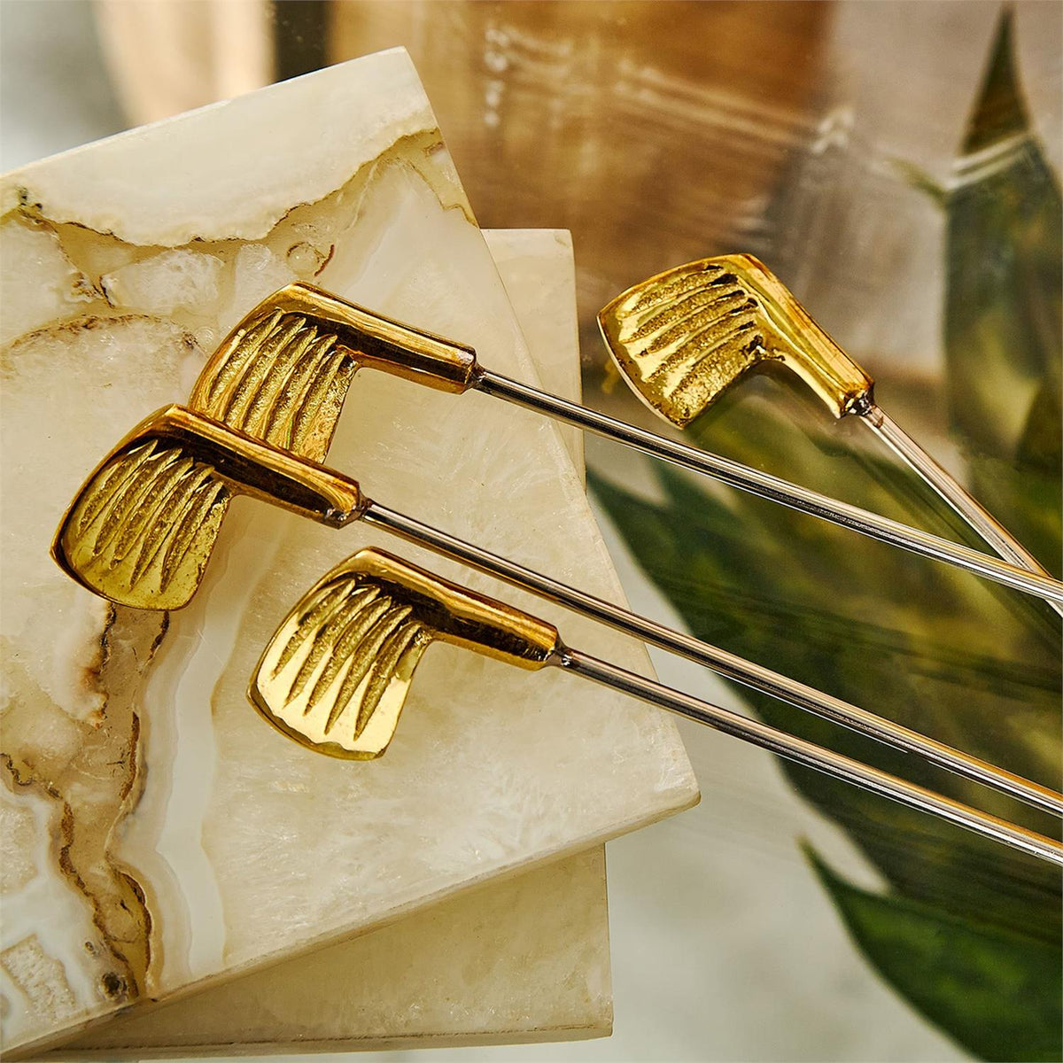 Gold Golf Club Stirrers on Gift Card (hand wash only) - Stainless Steel