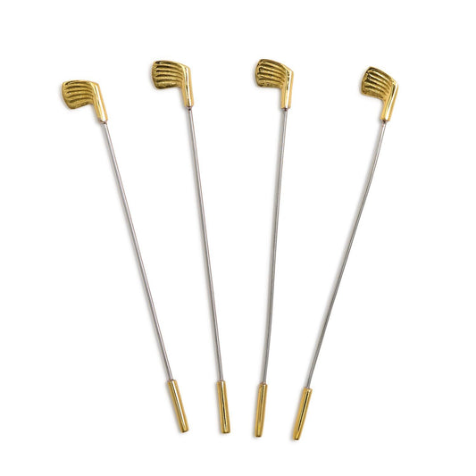 Gold Golf Club Stirrers on Gift Card (hand wash only) - Stainless Steel