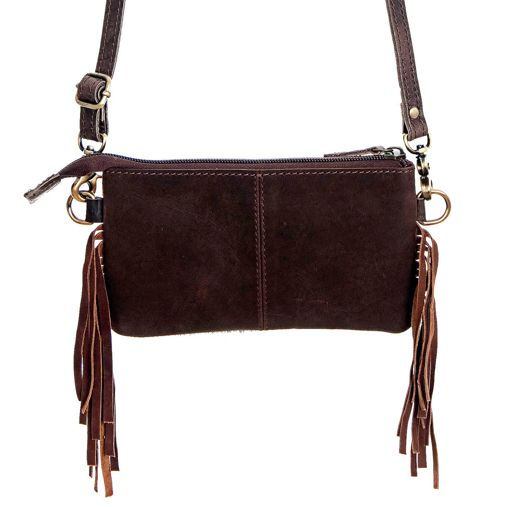 Crossbody Genuine Western Leather Women Bag-Brown Fringe