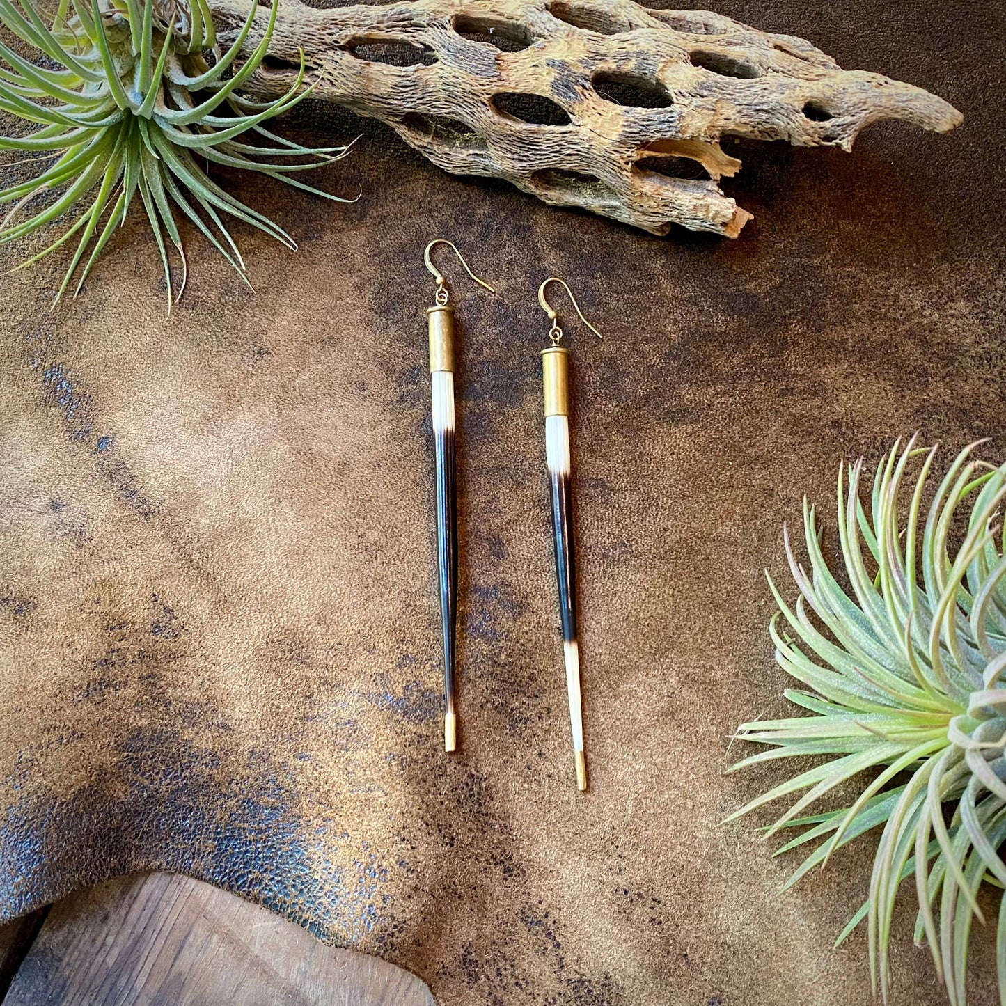 Porcupine Quill in Bullet Earrings, Shell Casings, Quills