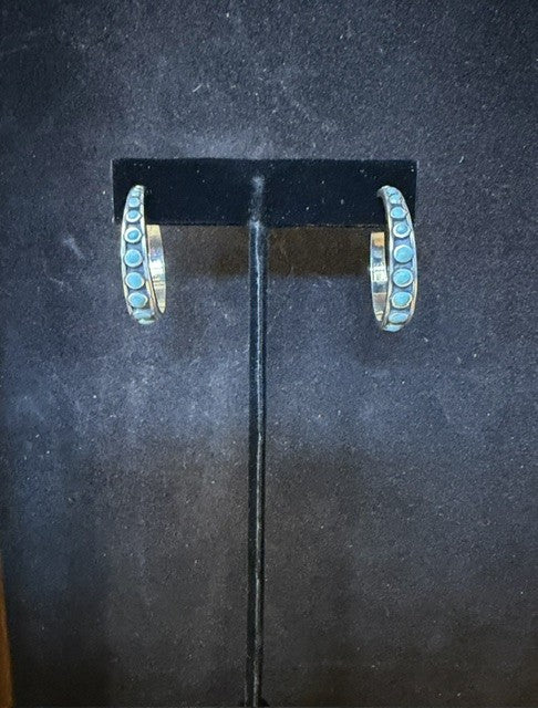 Turquoise & Silver Open Hoop Earrings
