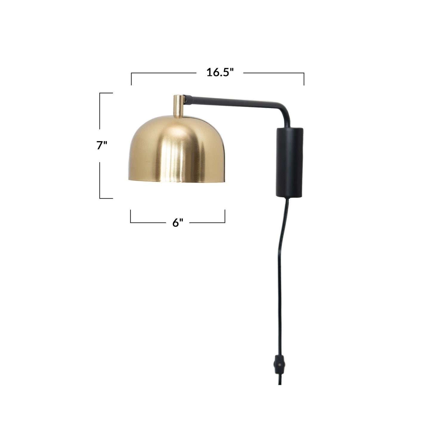 Metal Wall Sconce with Inline Switch, Brass Finish