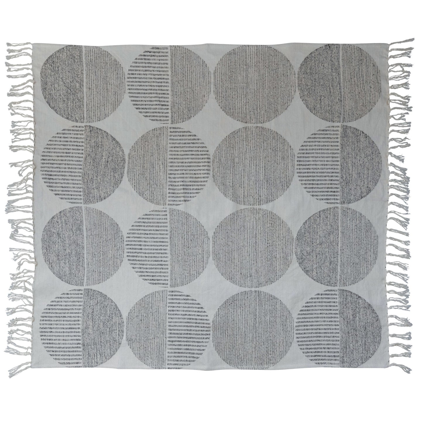 Woven Cotton Jacquard Throw w/ Circles & Fringe