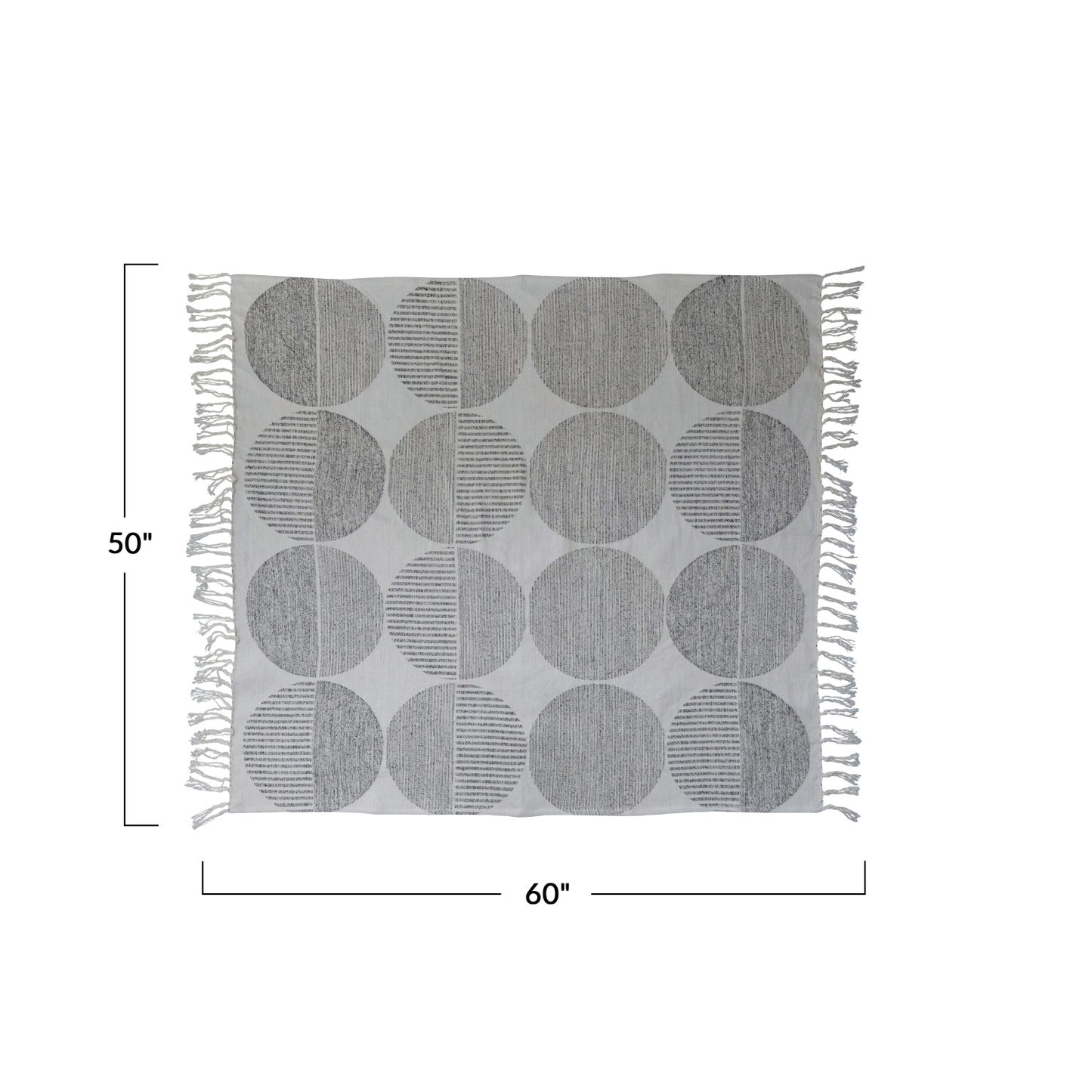Woven Cotton Jacquard Throw w/ Circles & Fringe