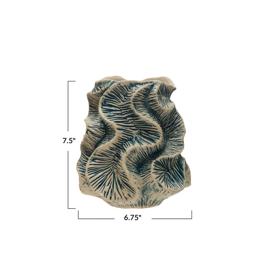 Textured Stoneware Organic Shaped Vase, Reactive Glaze, Blue (Each One Will Vary)