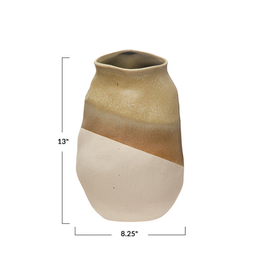 Tri-Tone Stoneware Vase, Reactive Glaze, Multi Color (Each One Will Vary)