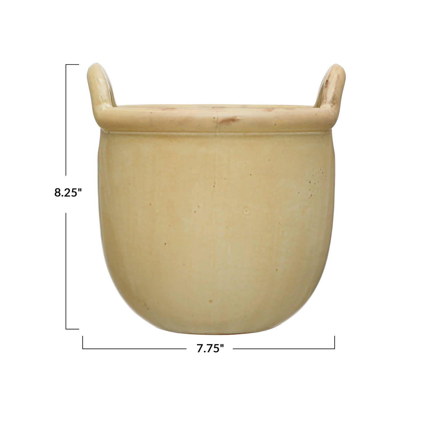 Stoneware Crock w/ Handles, Reactive Glaze, Tan Color (Each One Will Vary)