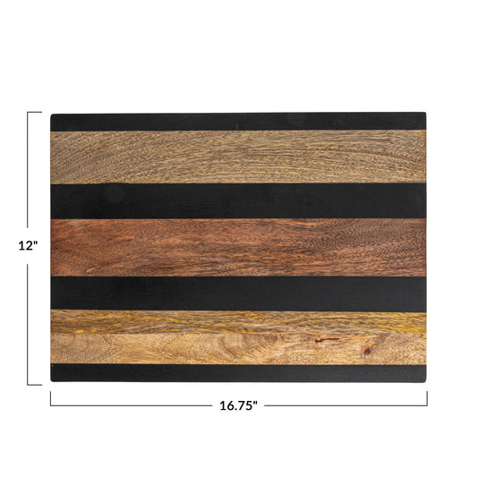 Mango Wood Cheese/Cutting Board w/ Stripes, Natural & Black