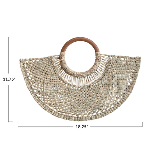 Hand-Woven Seagrass Fan Wall Decor w/Wood Handle