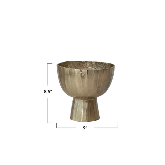 Cast Aluminum Creased Footed Planter, Gold Finish