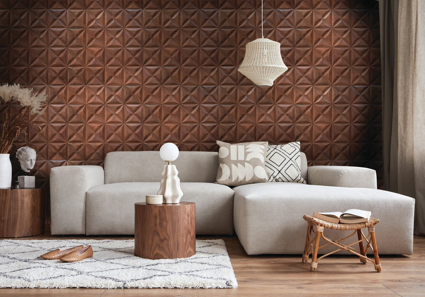 Clover Teak Wall Panel
