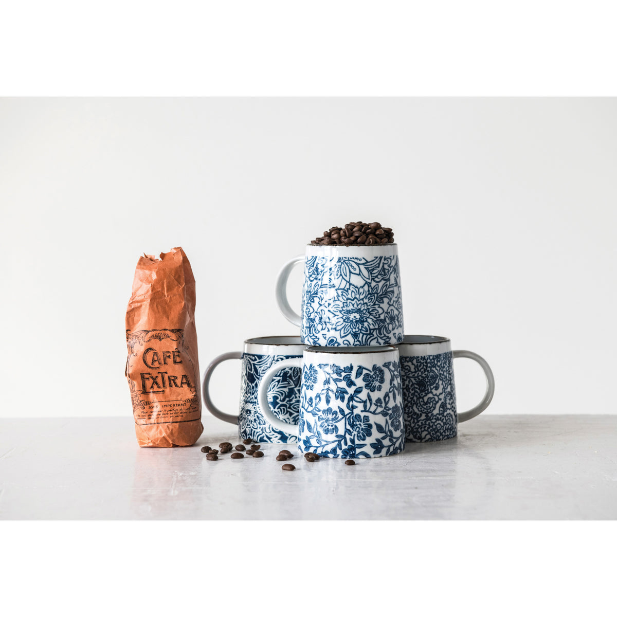 Hand-Stamped Stoneware Mug, 3 Styles