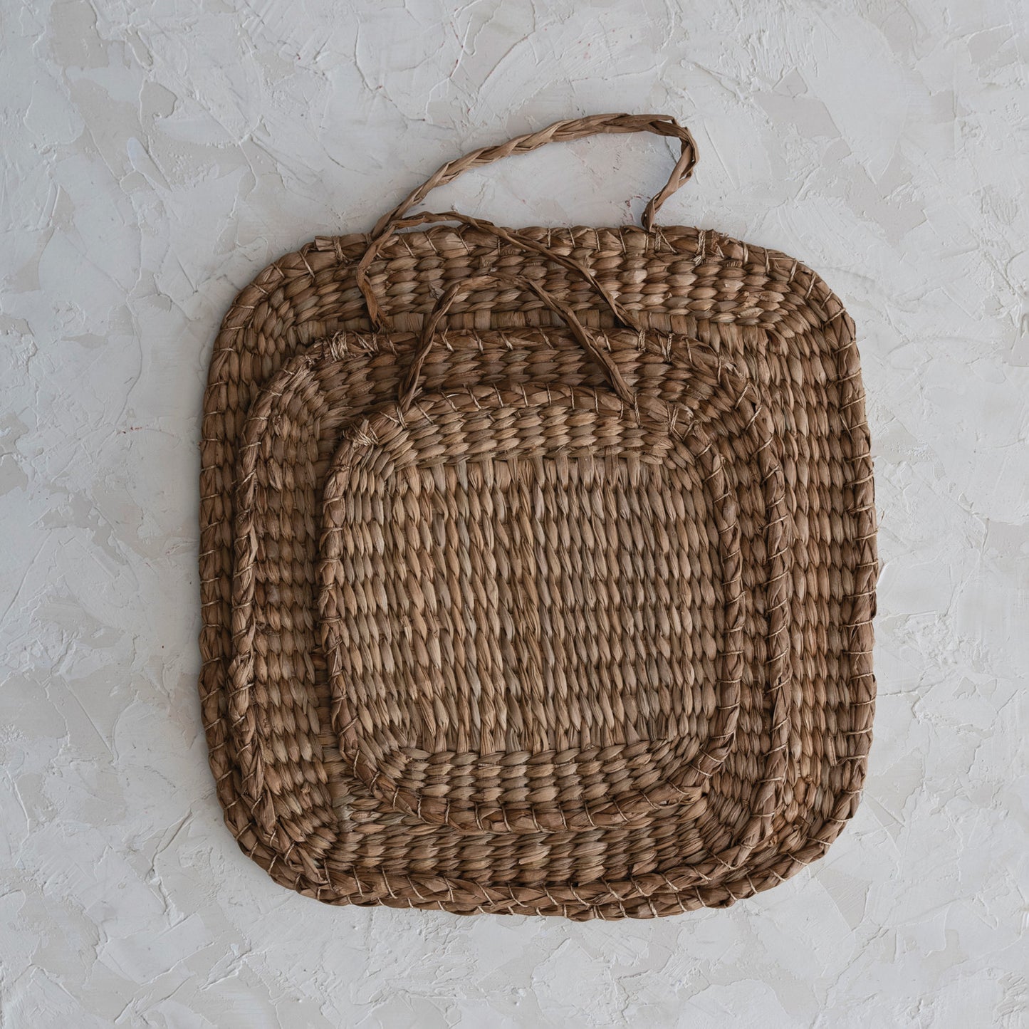 Hand-Woven Bankuan Trivets w/ Handles, Natural, Set of 3