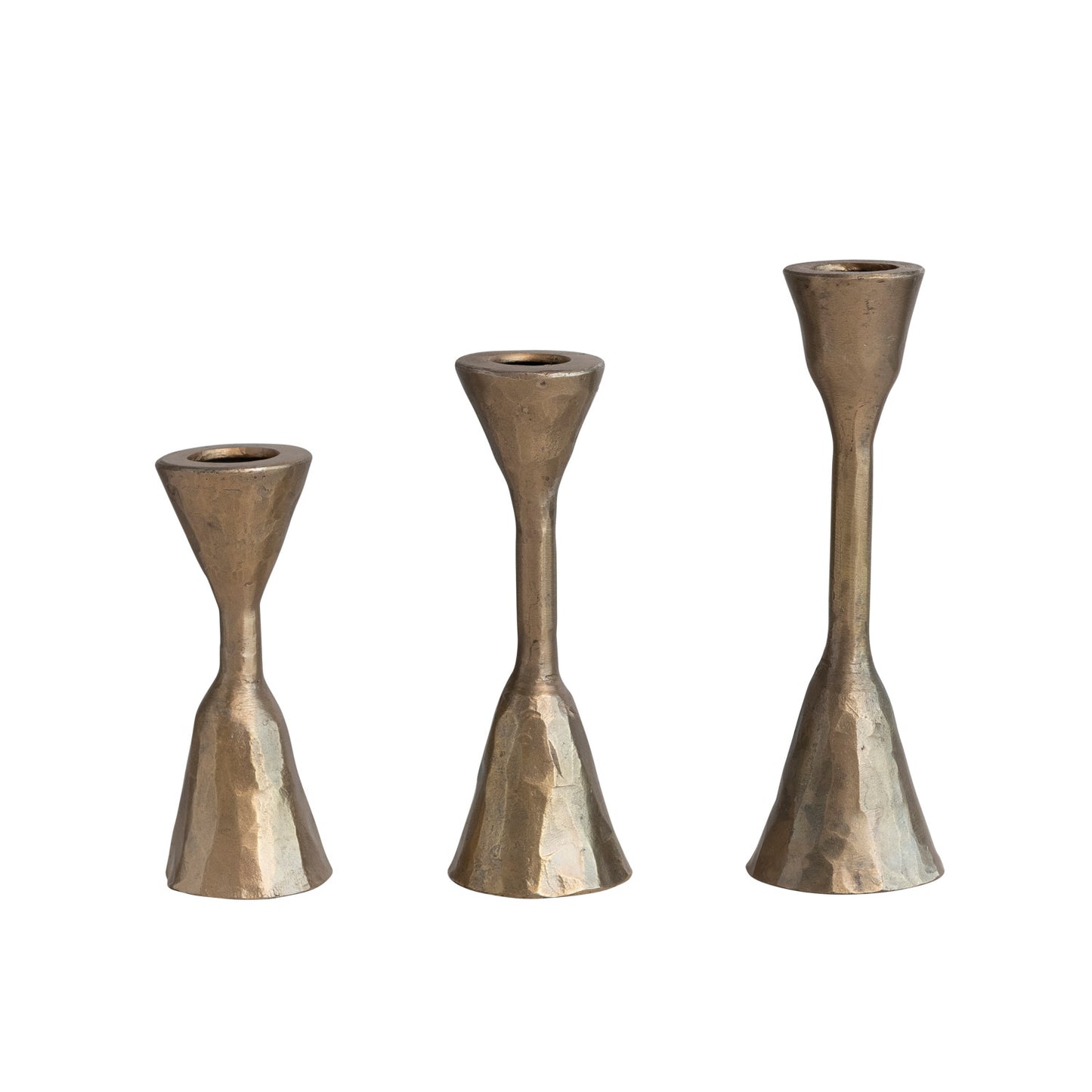 Hand-Forged Iron Taper Holders, Antique Brass Finish