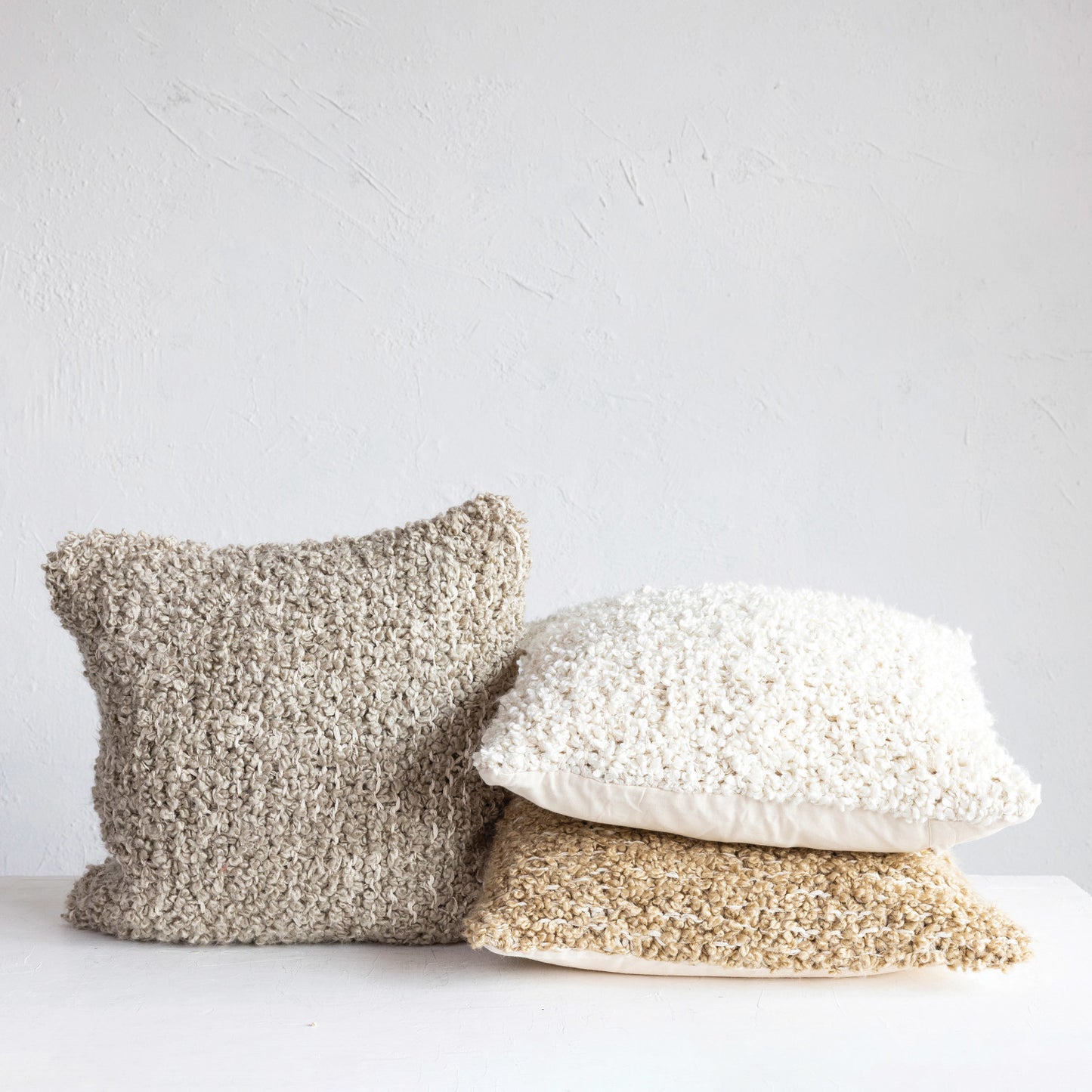 20" Square Woven Cotton Blend Bouclé Pillow