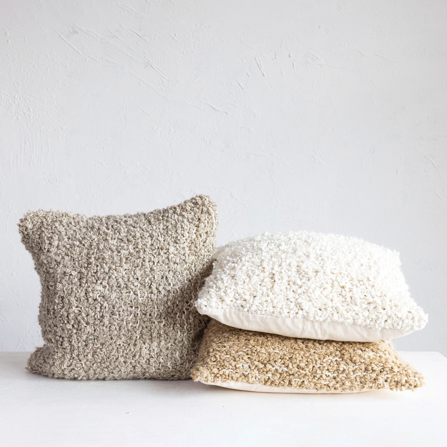 20" Square Woven Cotton Blend Bouclé Pillow