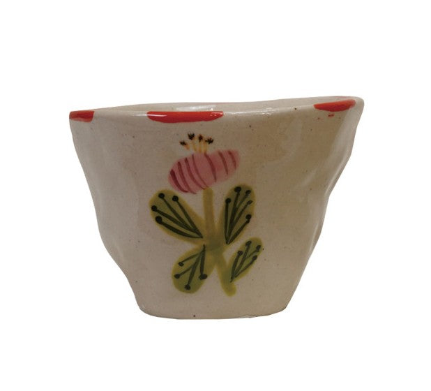 6 oz. Hand-Painted Stoneware Cup/Bowl with Flower Image, 4 Styles