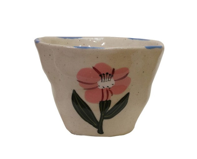 6 oz. Hand-Painted Stoneware Cup/Bowl with Flower Image, 4 Styles
