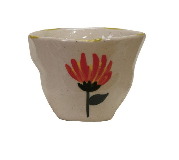 6 oz. Hand-Painted Stoneware Cup/Bowl with Flower Image, 4 Styles