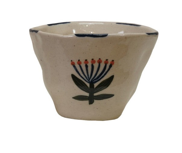 6 oz. Hand-Painted Stoneware Cup/Bowl with Flower Image, 4 Styles