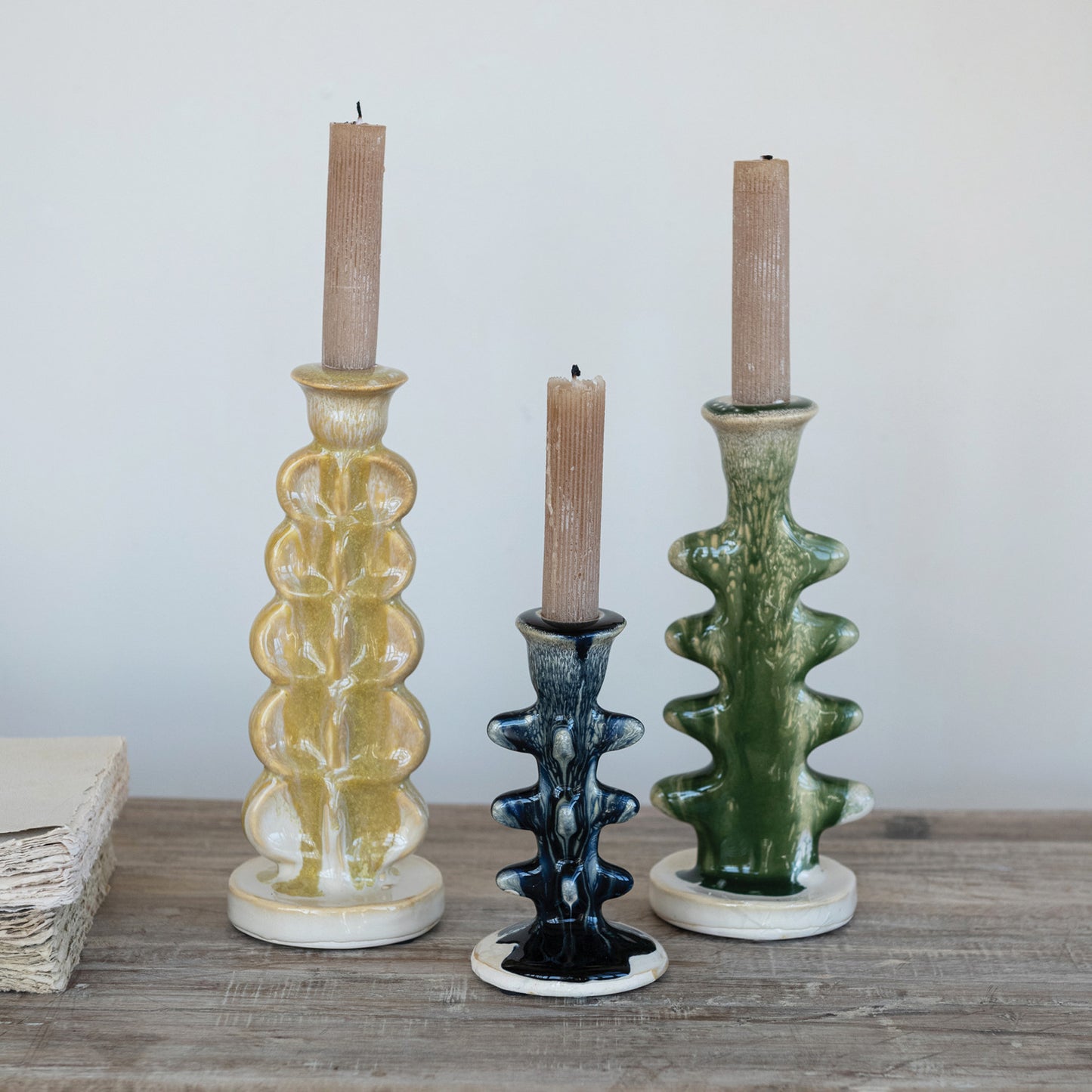 Terra-cotta Formed Taper Holder, 2 Styles (Each Will Vary)