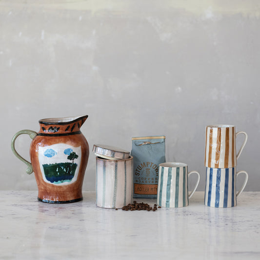 14 oz. Hand-Painted Stoneware Mug, 3 Colors (Each One Will Vary)