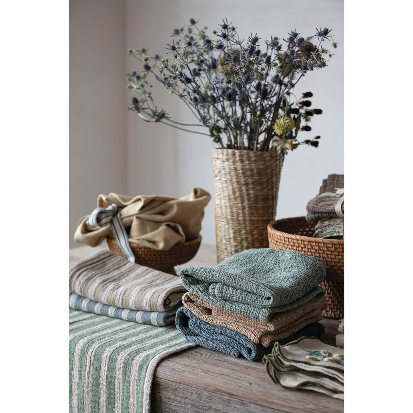 Woven Cotton Waffle Weave Tea Towel, 3 Colors