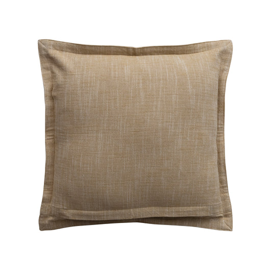 18" Square Woven Cotton Pillow with Striped Flange Edge