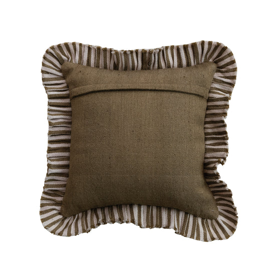 18" Square Woven Fabric Indoor/Outdoor Pillow with Stripes & Ruffle, Natural & Tan Color