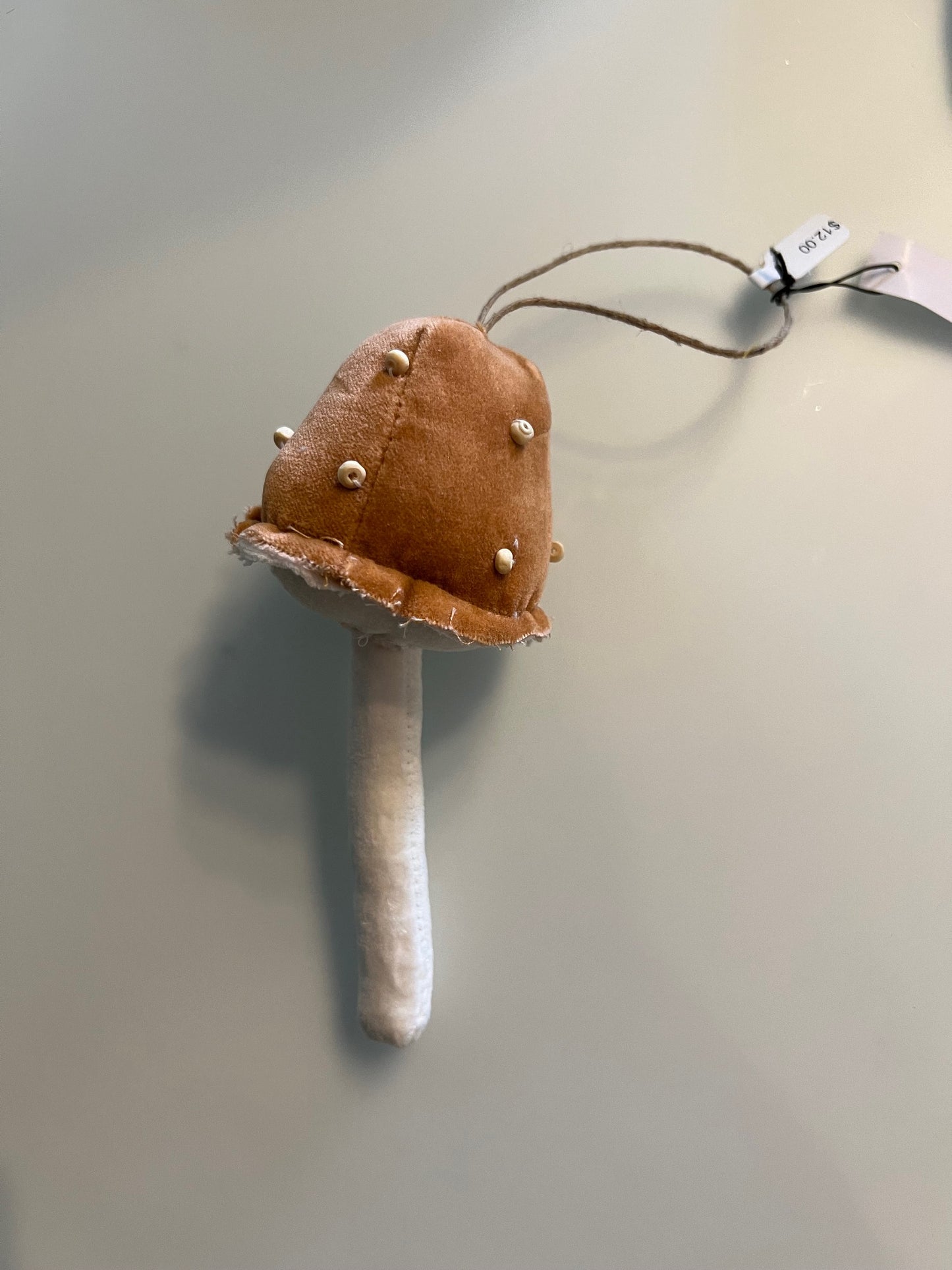 Cotton Velvet Mushroom Ornament w/ Embroidery & French Knots