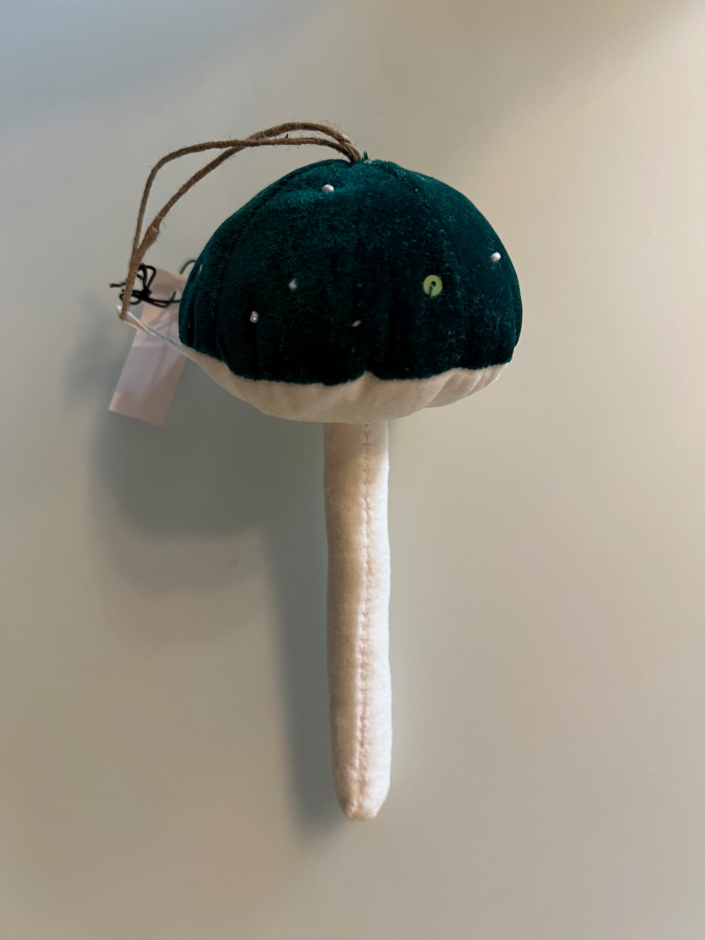 Cotton Velvet Mushroom Ornament w/ Embroidery & French Knots