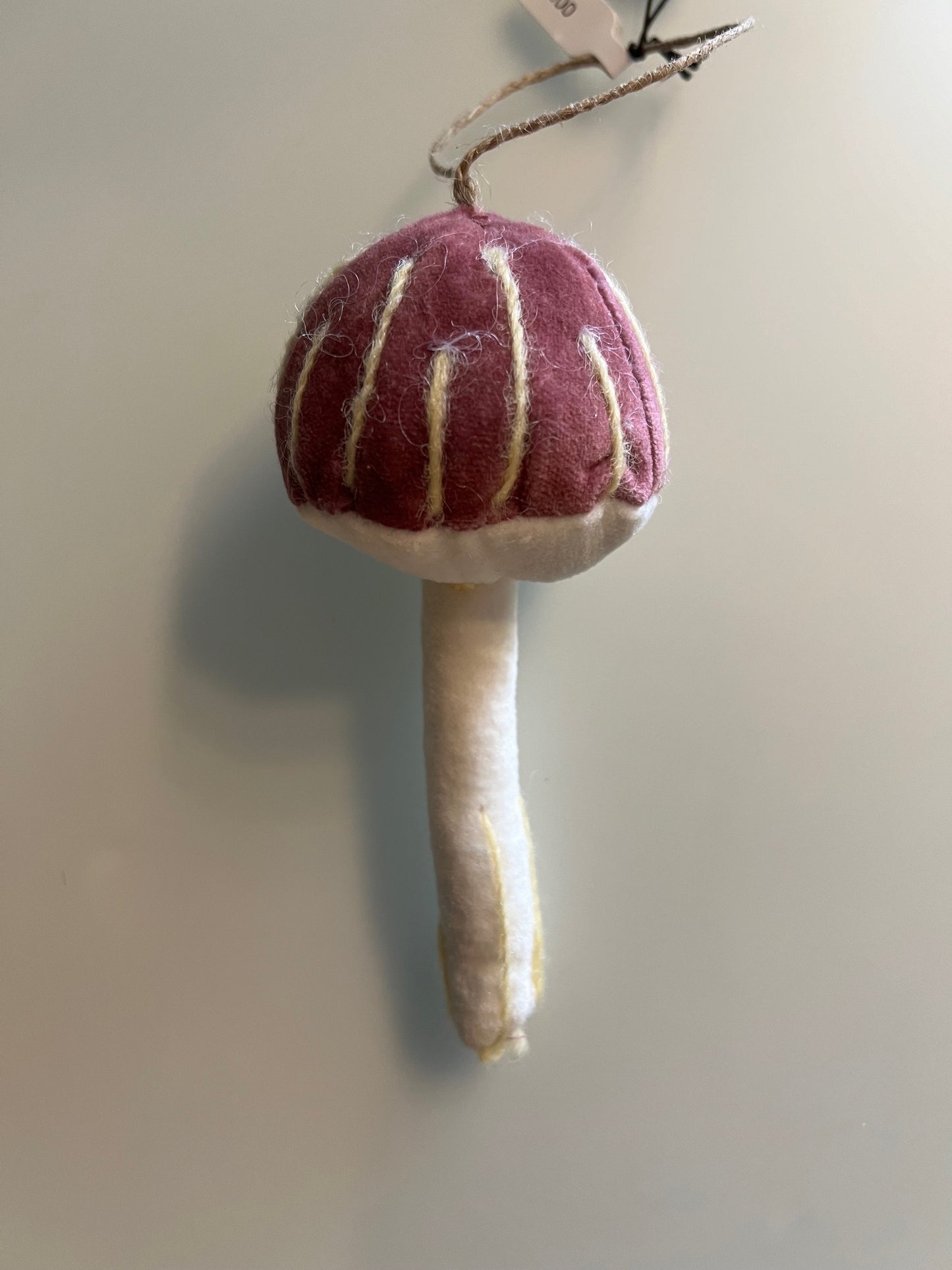 Cotton Velvet Mushroom Ornament w/ Embroidery & French Knots