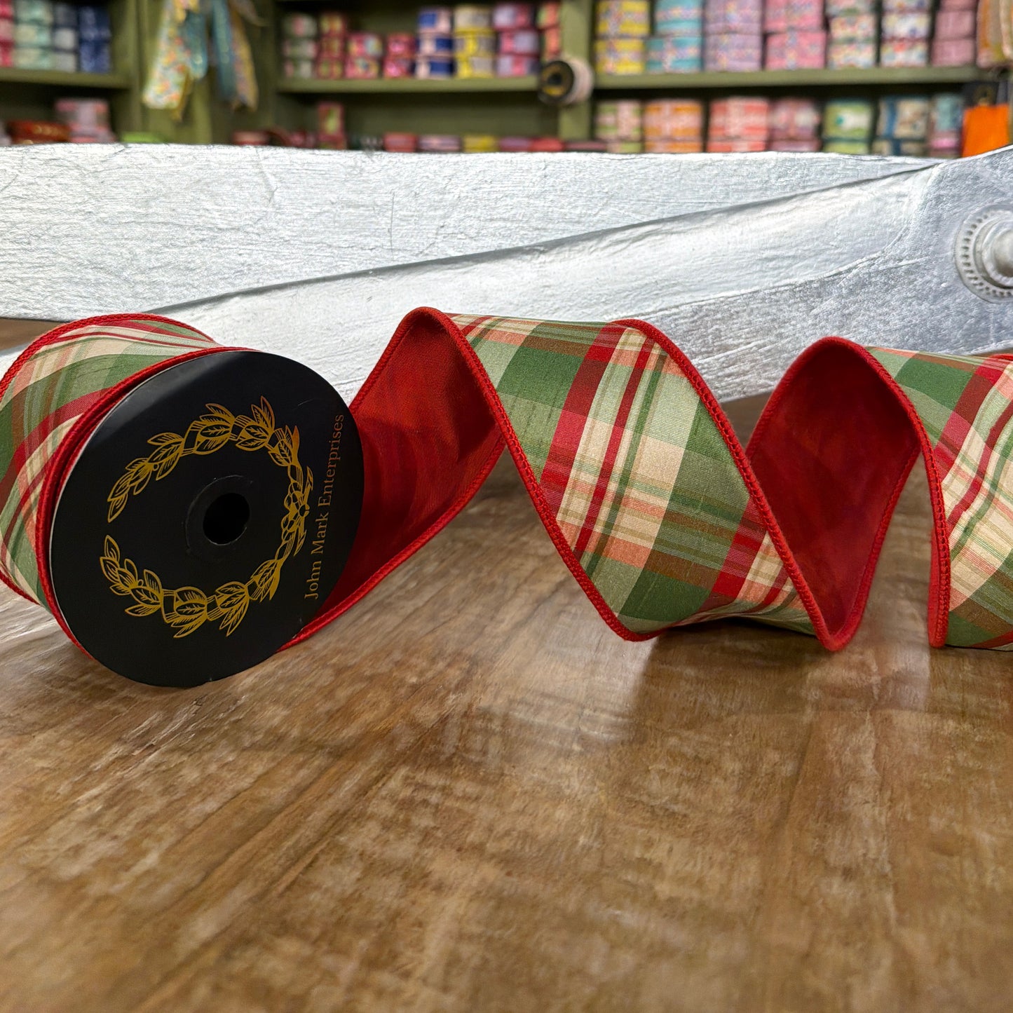 Holiday Tafetta Ribbon-Red Plaid