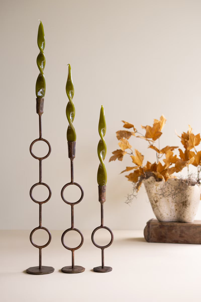 Antique Brass Rings Taper Candle Holders