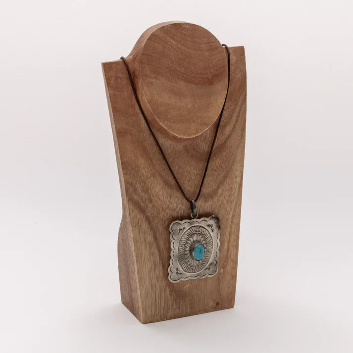RECTANGLE PENDANT-NECKLACE W- TURQ.
