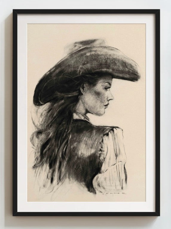 Charcoal Cowgirl - Print Only, Unframed