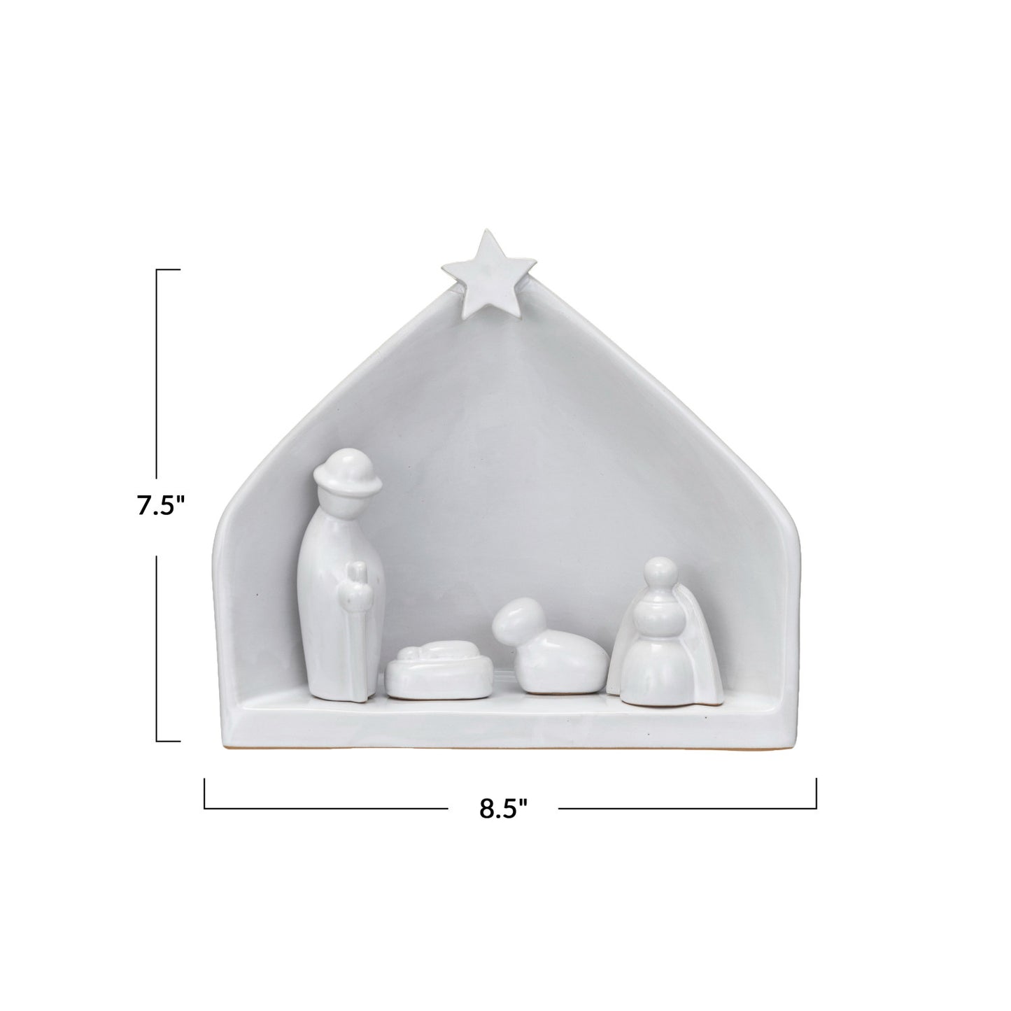 Stoneware Nativity, Reactive Glaze, White, Set of 5 (Each One Will Vary)