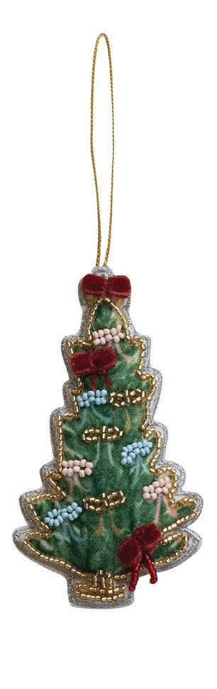 Handmade Beaded Fabric Christmas Tree Ornament