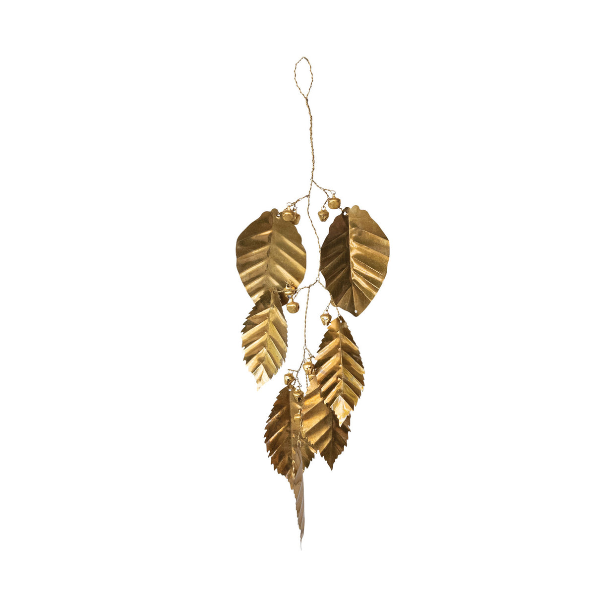 Metal Leaves & Jingle Bells Bunch, Gold Finish