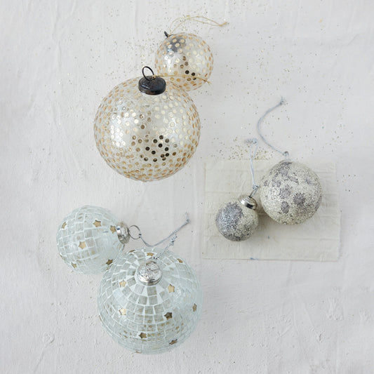 Glass Ball Ornament with Embedded Sequins, Gold Finish