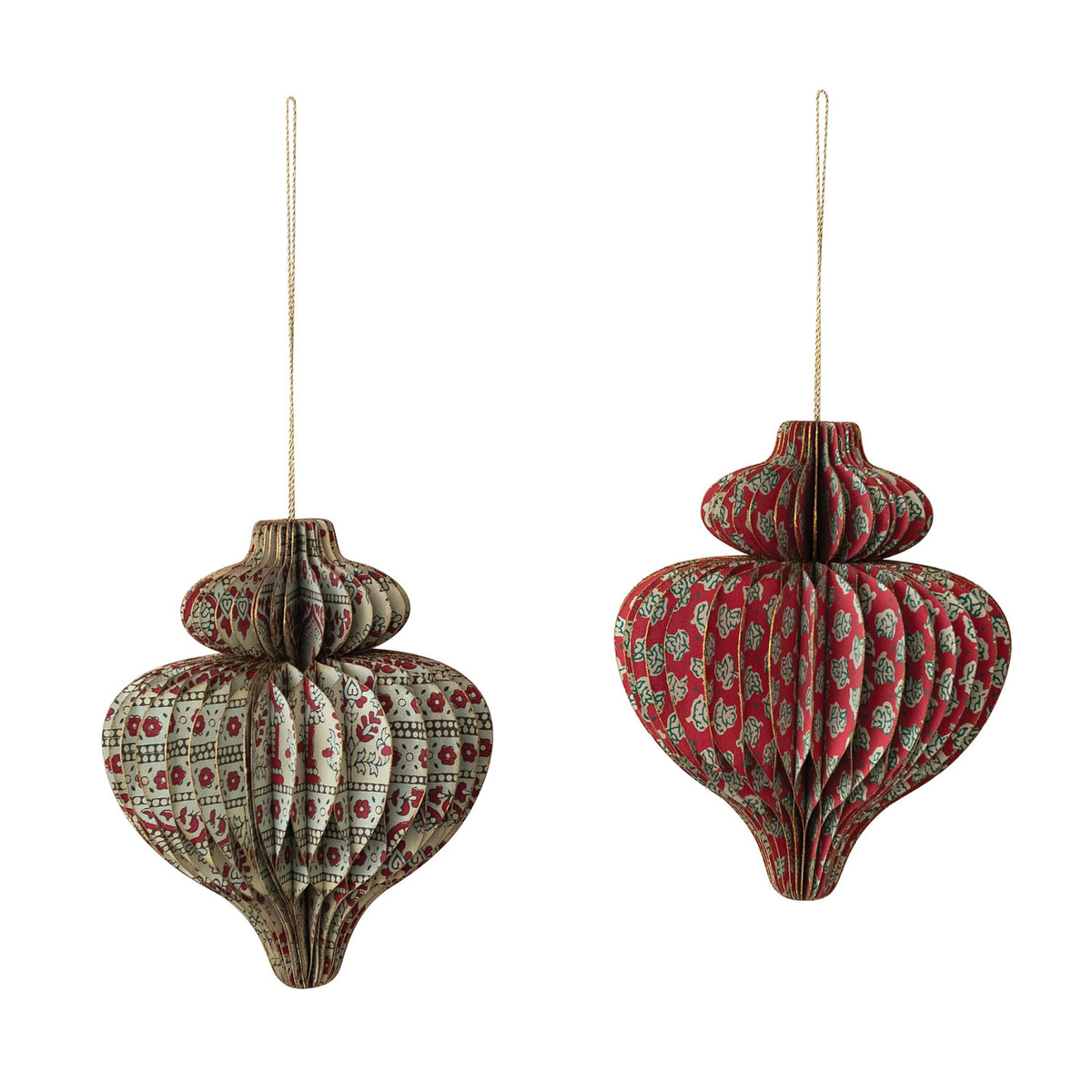 Handmade Recycled Block Printed Paper Folding Honeycomb Finial Ornament