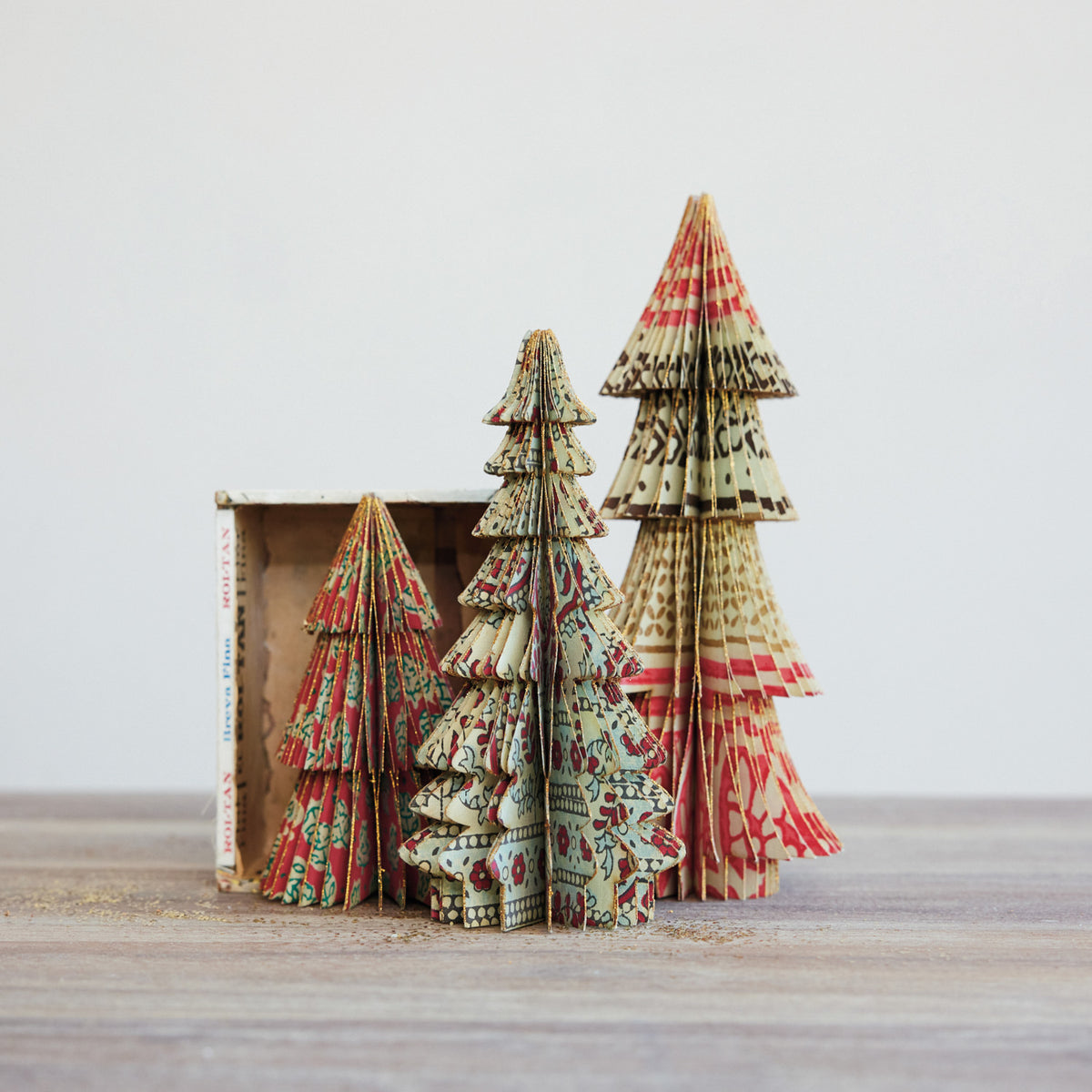 Handmade Recycled Block Printed Paper Folding Honeycomb Tree with Vintage Pattern