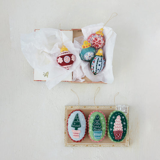 Handmade Wool Felt Finial Ornament with Embroidery, Sequins & Beads