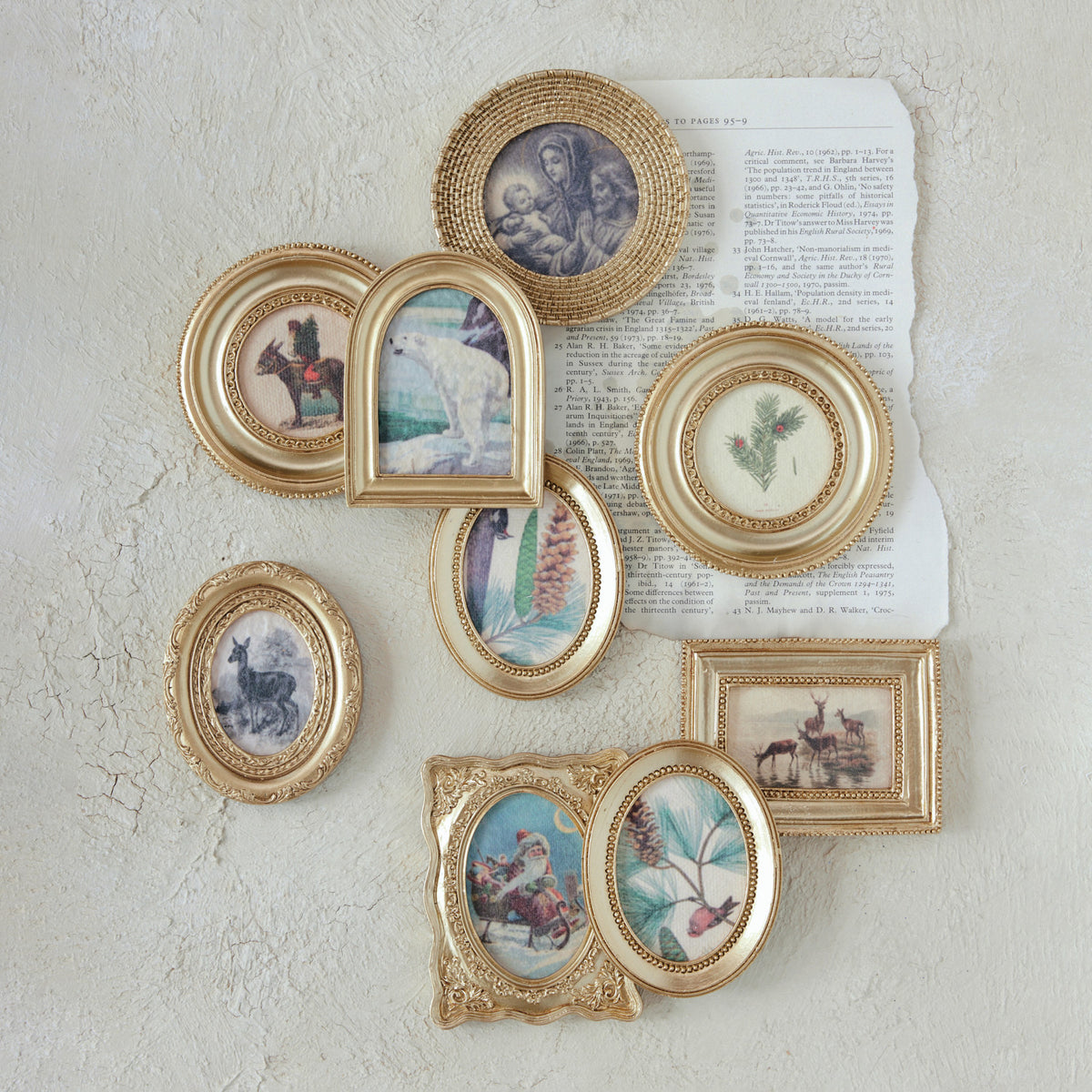 Resin Mini Framed Vintage Seasonal Art Magnet, Gold Finish