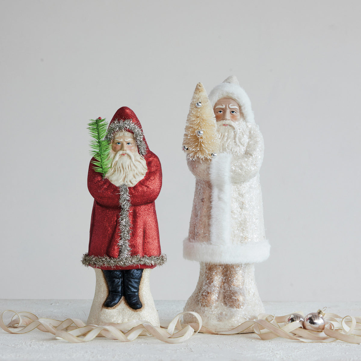 Paper Mache Vintage Reproduction Belsnickel with Bottle Brush Pine Tree